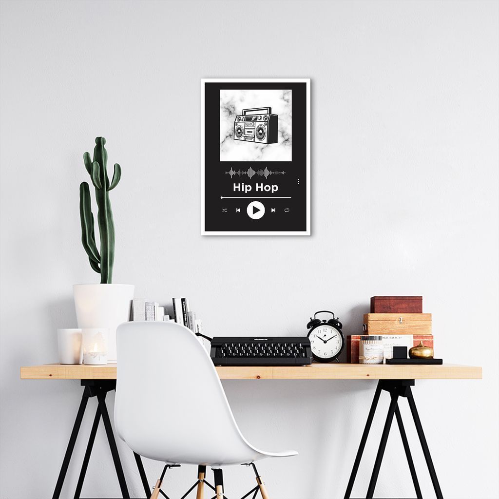 Quadro Gênero Musical Hip Hop 43x30 Caixa Branco Preto