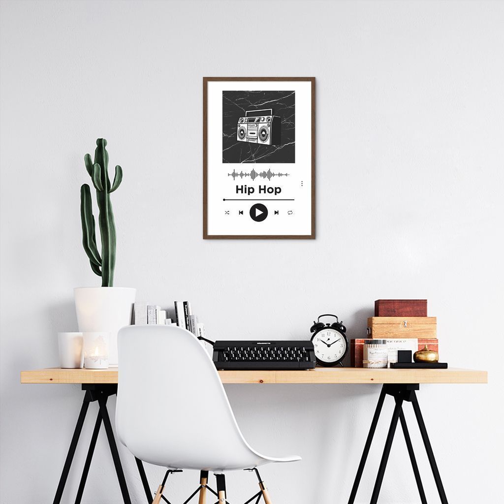 Quadro Gênero Musical Hip Hop 43x30 Caixa Marrom Branco