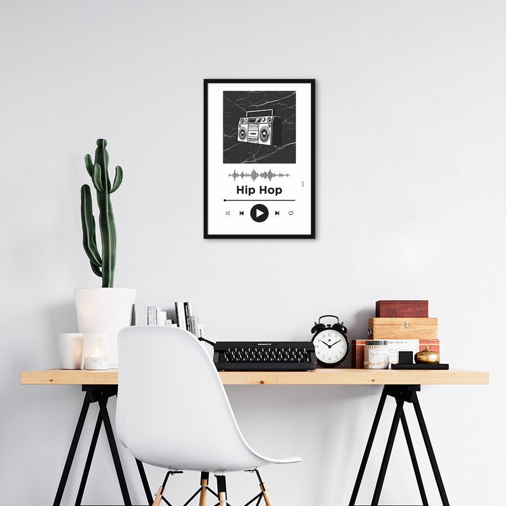 Quadro Gênero Musical Hip Hop 43x30 Caixa Preto Branco