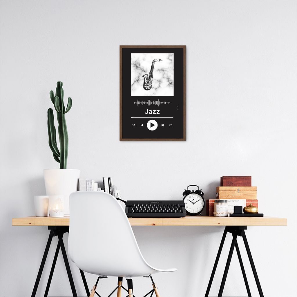 Quadro Gênero Musical Jazz 100x70 Caixa Marrom Preto