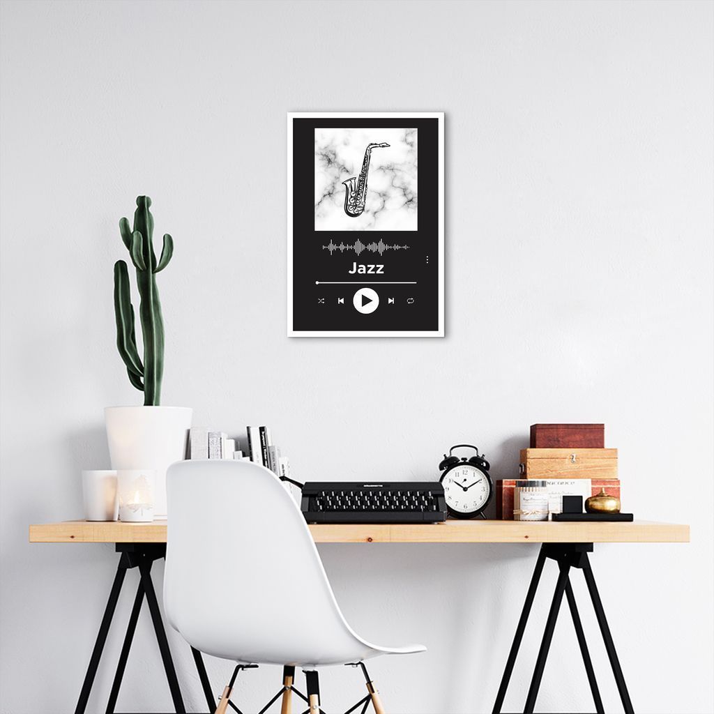 Quadro Gênero Musical Jazz 43x30 Caixa Branco Preto