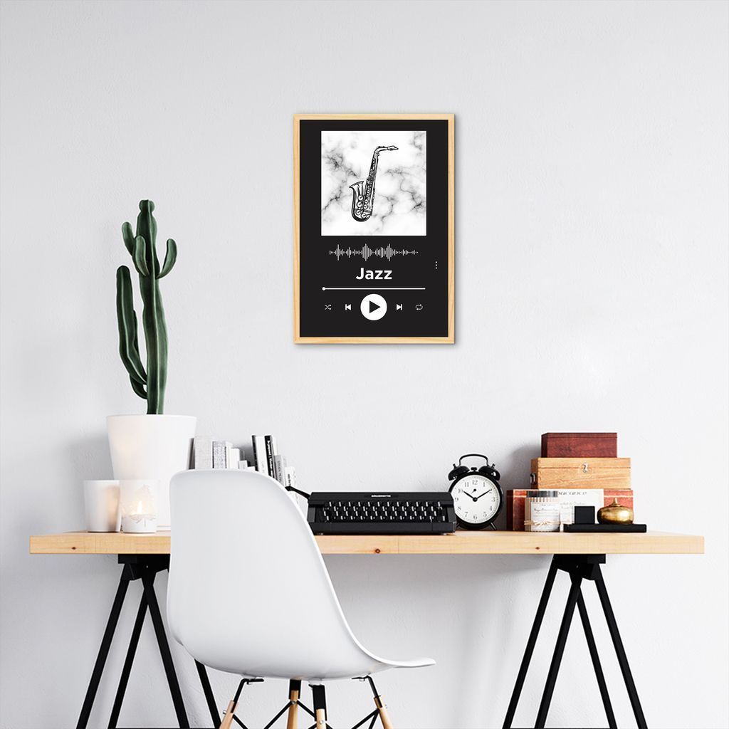 Quadro Gênero Musical Jazz 43x30 Caixa Marfim Preto