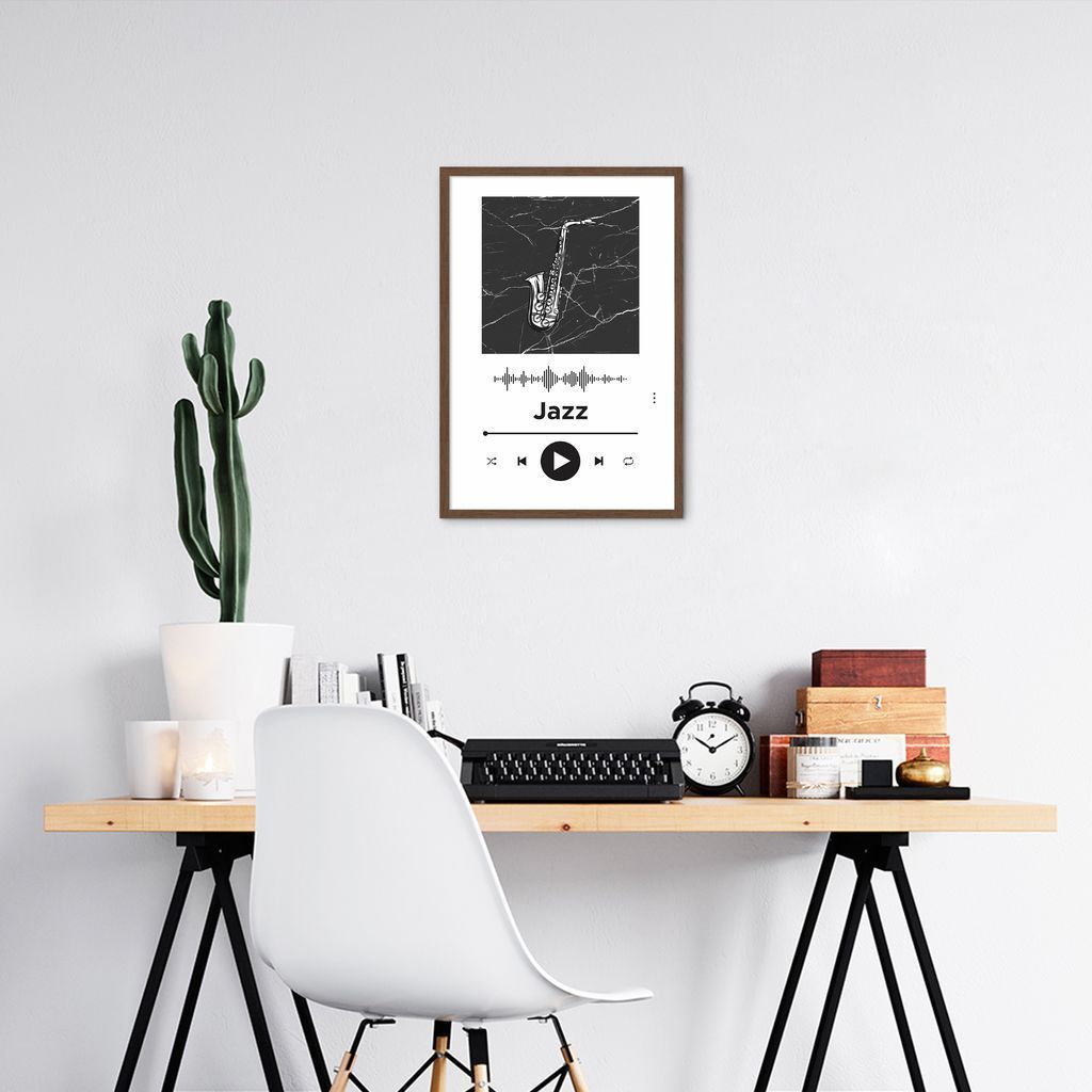 Quadro Gênero Musical Jazz 86x60 Caixa Marrom Branco