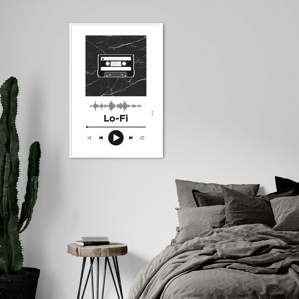 Quadro Gênero Musical Lo-Fi 43x30 Filete Branco Branco