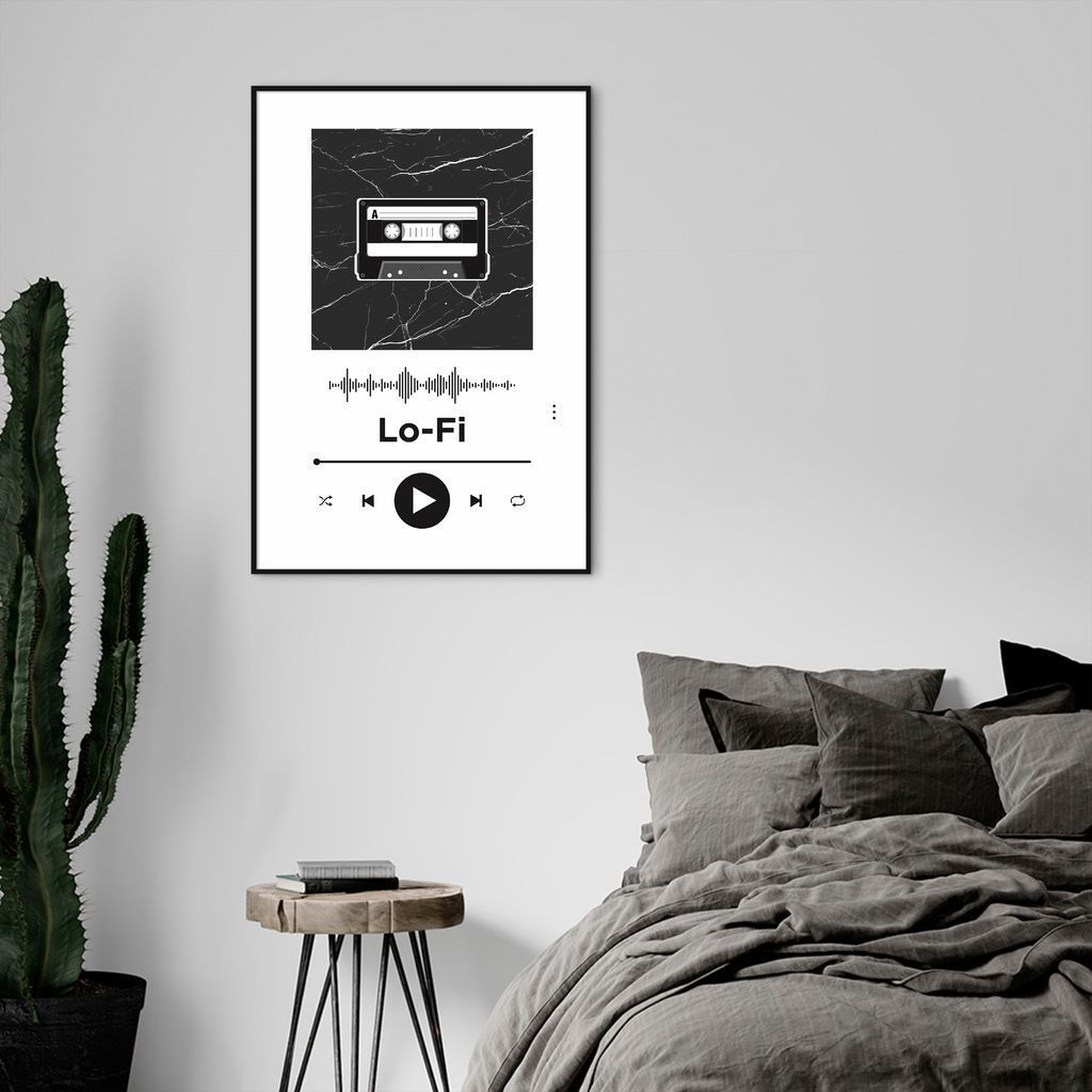 Quadro Gênero Musical Lo-Fi 60x43 Filete Preto Branco