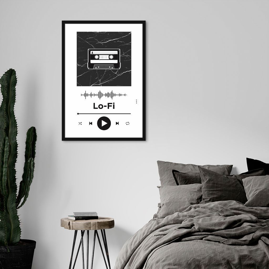 Quadro Gênero Musical Lo-Fi 86x60 Caixa Preto Branco