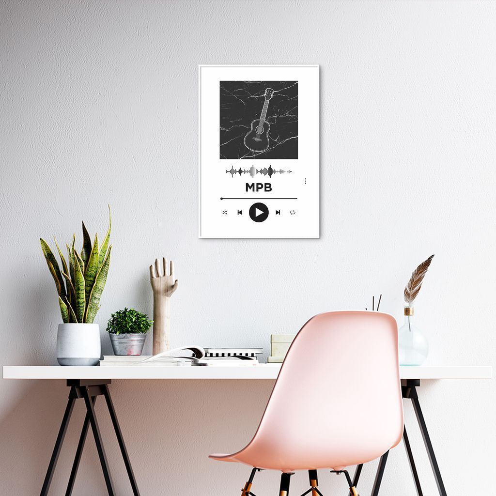 Quadro Gênero Musical MPB 43x30 Filete Branco Branco