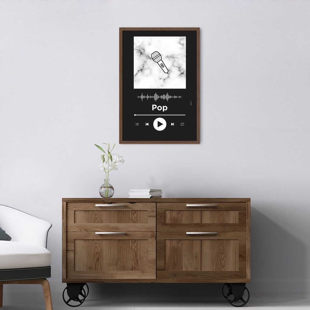 Quadro Gênero Musical Pop 100x70 Caixa Marrom Preto
