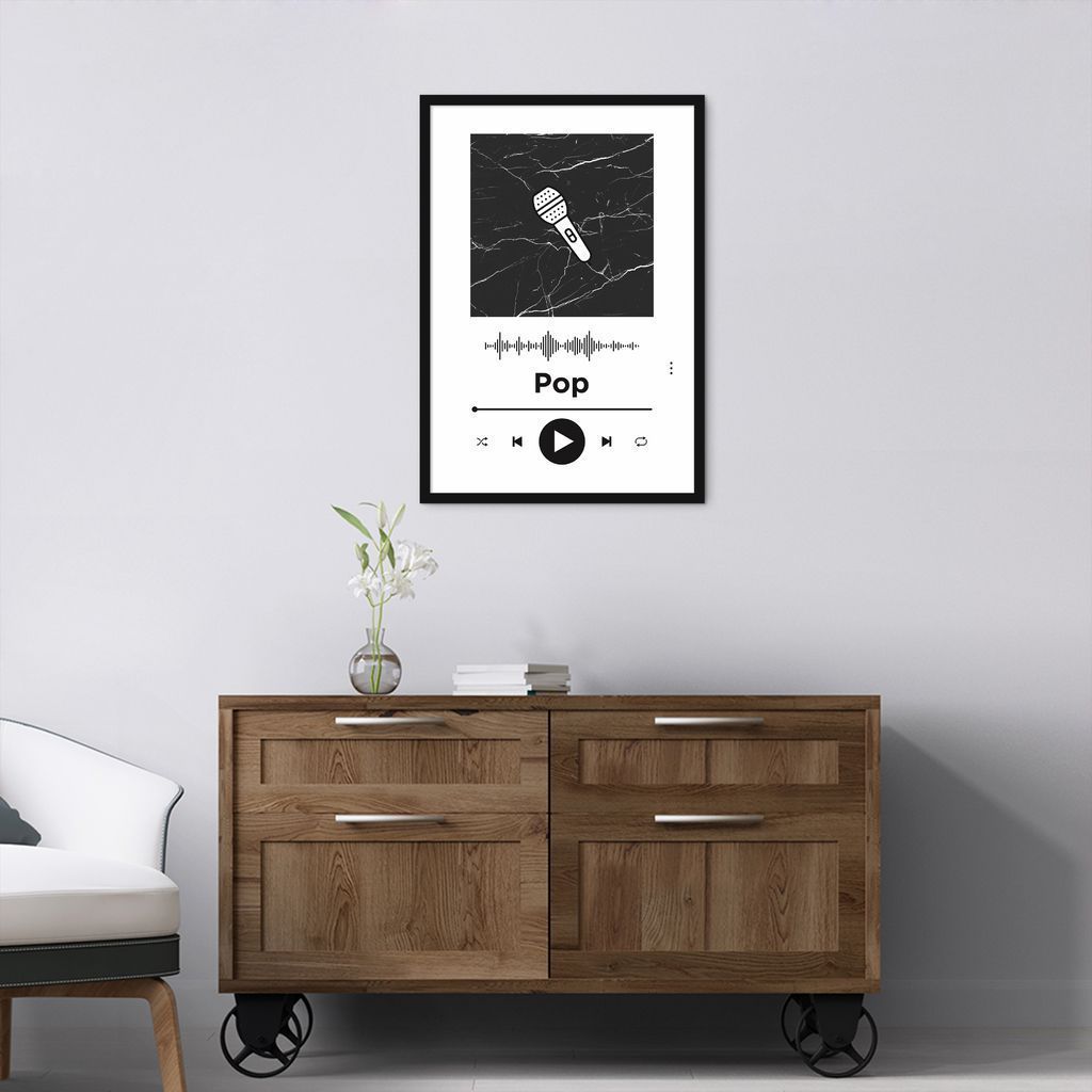 Quadro Gênero Musical Pop 100x70 Caixa Preto Branco