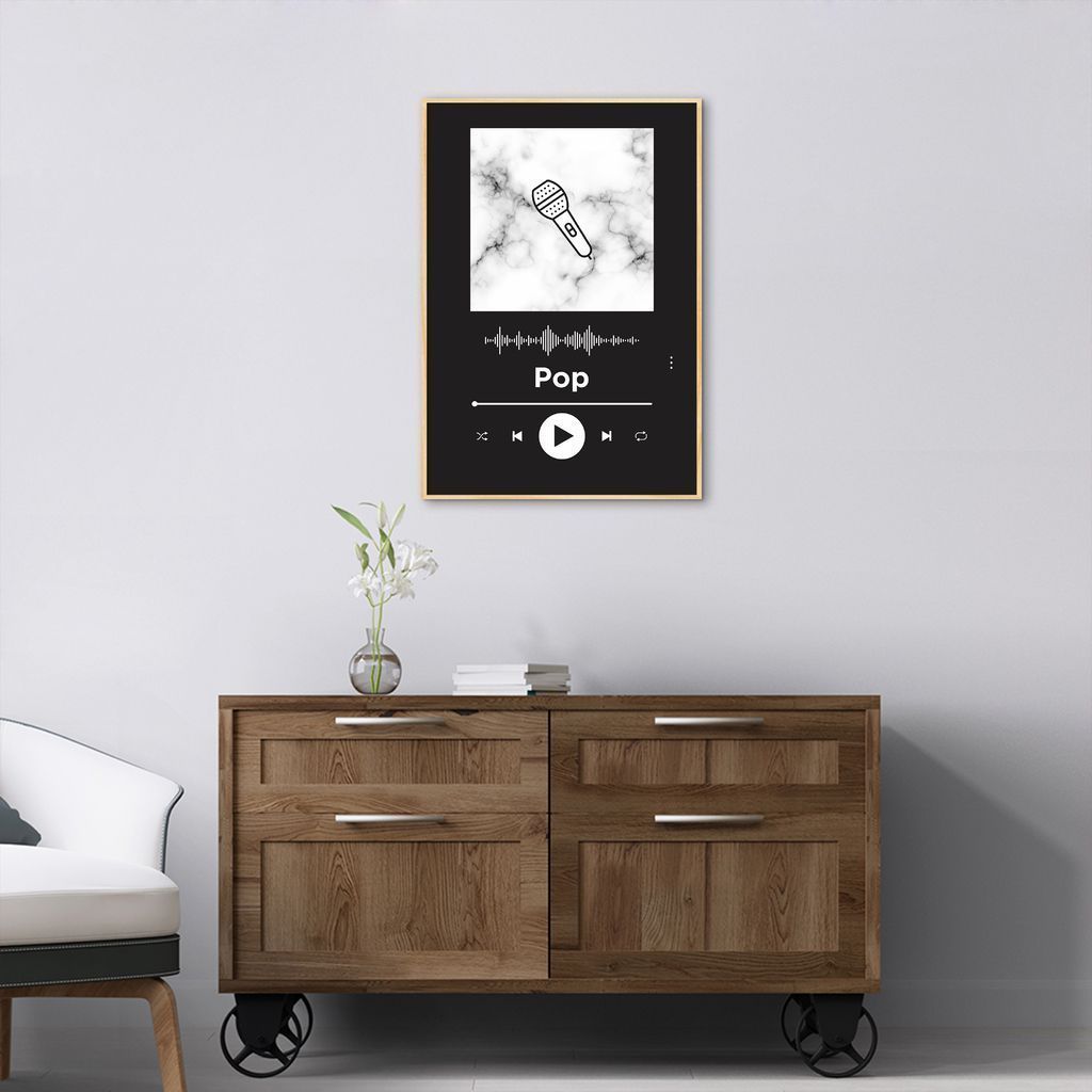 Quadro Gênero Musical Pop 100x70 Filete Marfim Preto