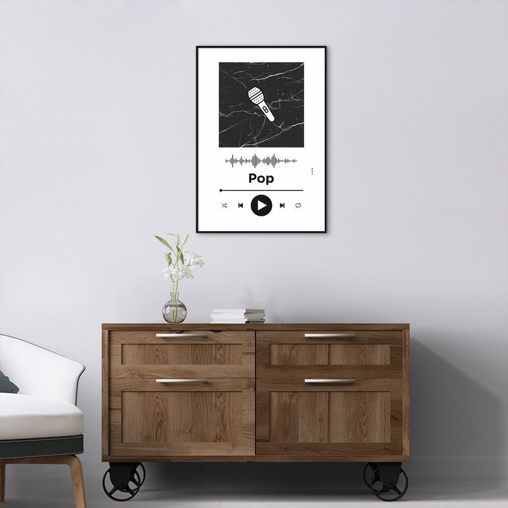 Quadro Gênero Musical Pop 100x70 Filete Preto Branco