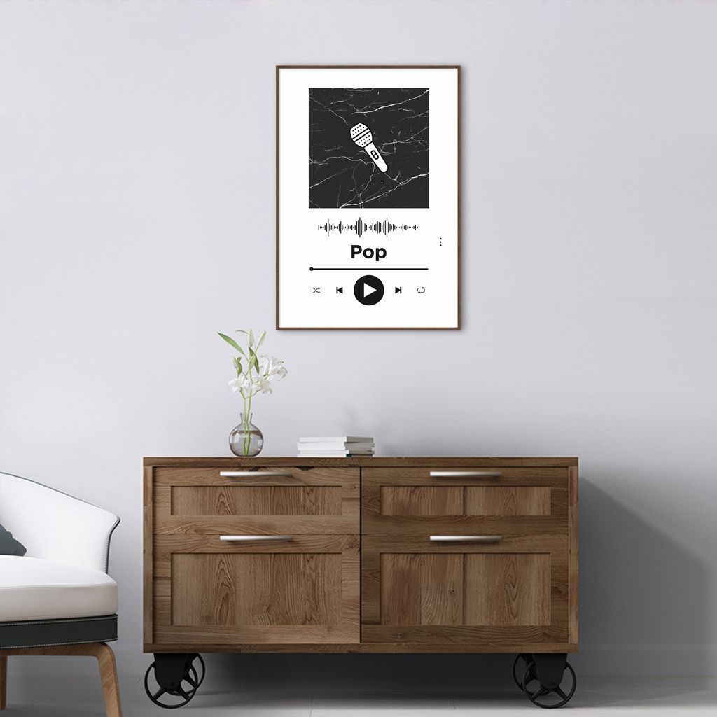Quadro Gênero Musical Pop 43x30 Filete Marrom Branco