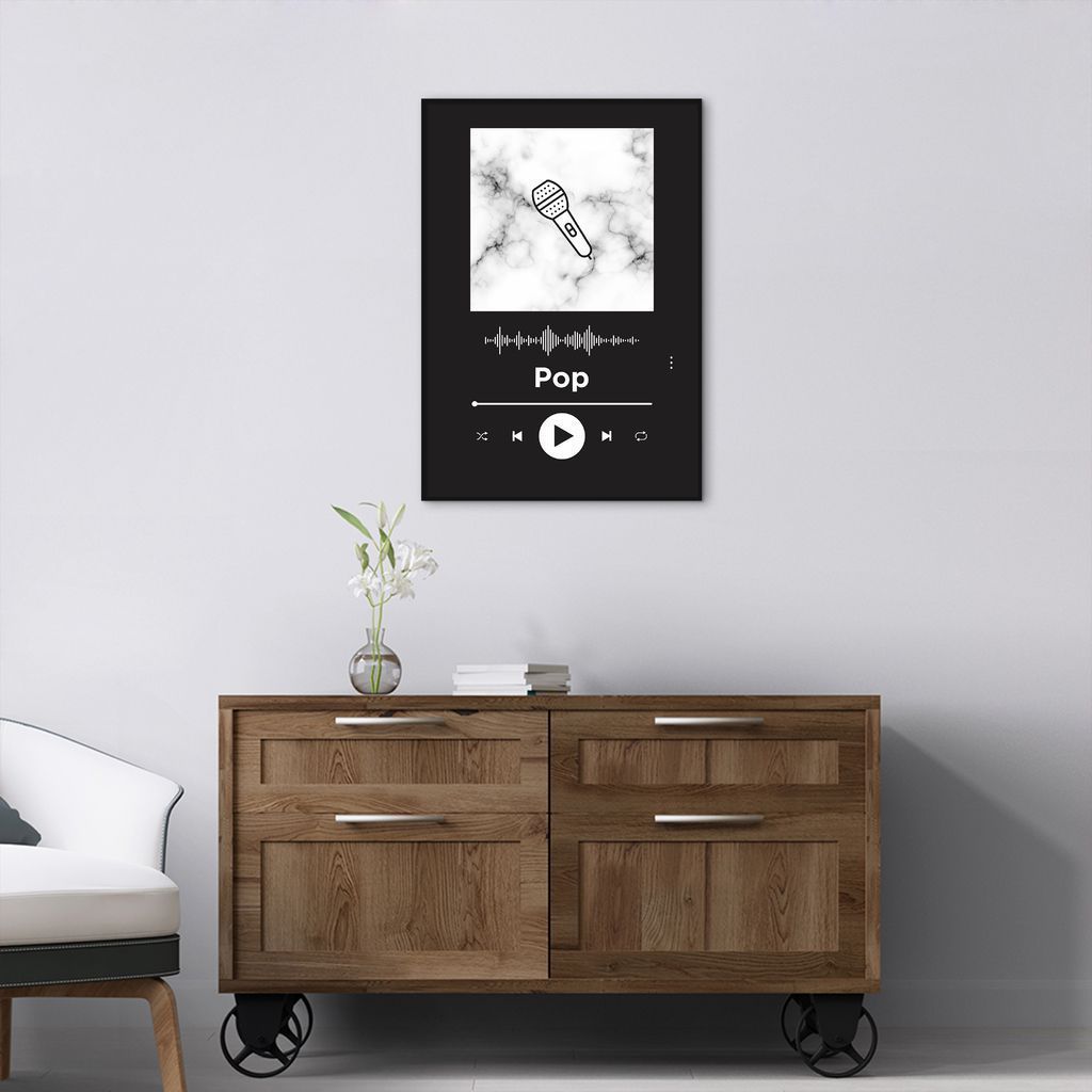 Quadro Gênero Musical Pop 43x30 Filete Preto Preto