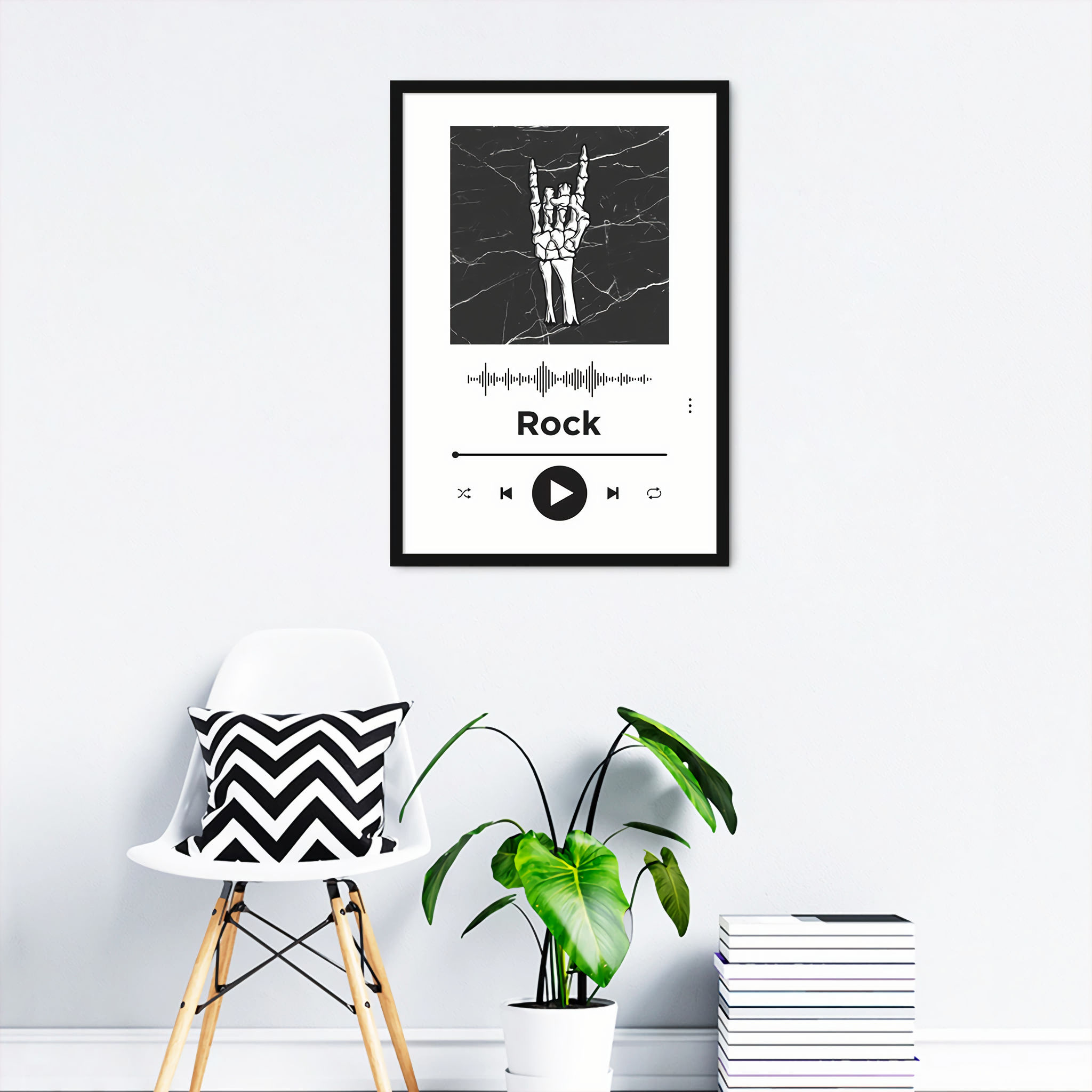 Quadro Gênero Musical Rock 43x30 Caixa Preto Branco