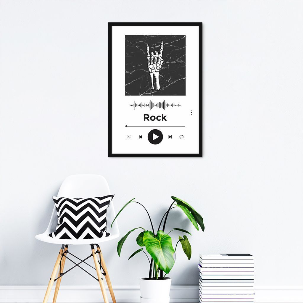 Quadro Gênero Musical Rock 60x43 Filete Branco Preto