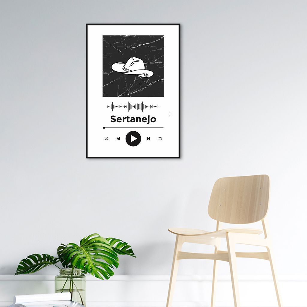 Quadro Gênero Musical Sertanejo 43x30 Filete Preto Branco