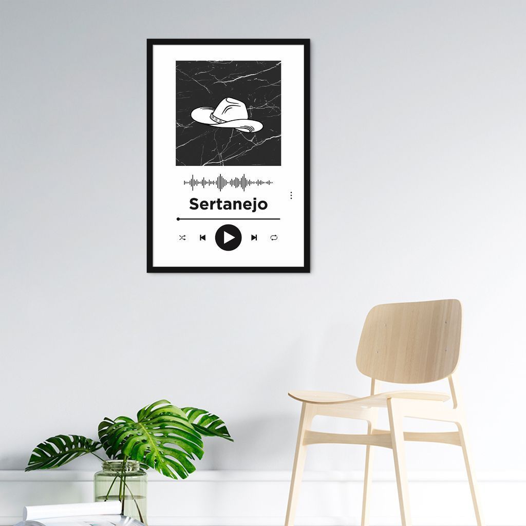 Quadro Gênero Musical Sertanejo 60x43 Caixa Preto Branco