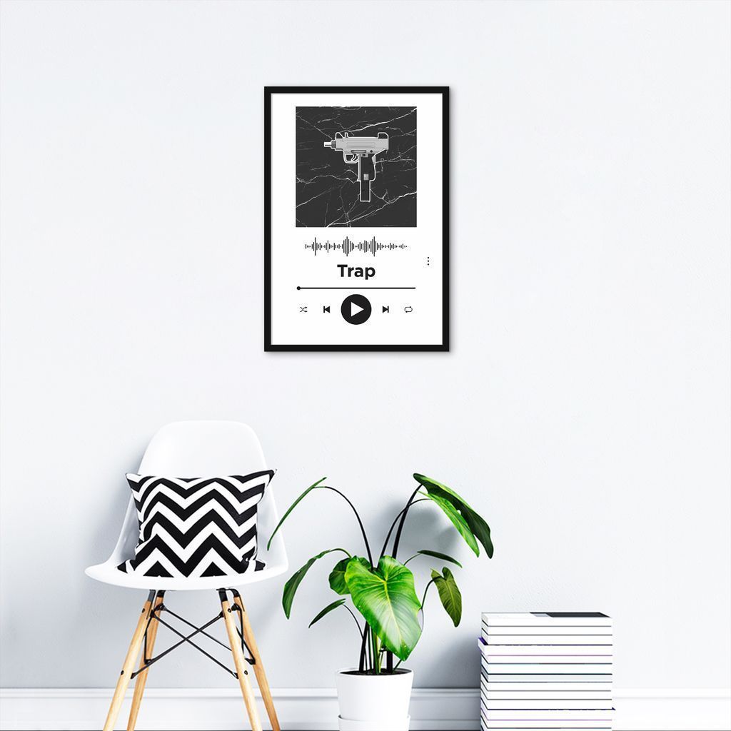 Quadro Gênero Musical Trap 43x30 Caixa Preto Branco
