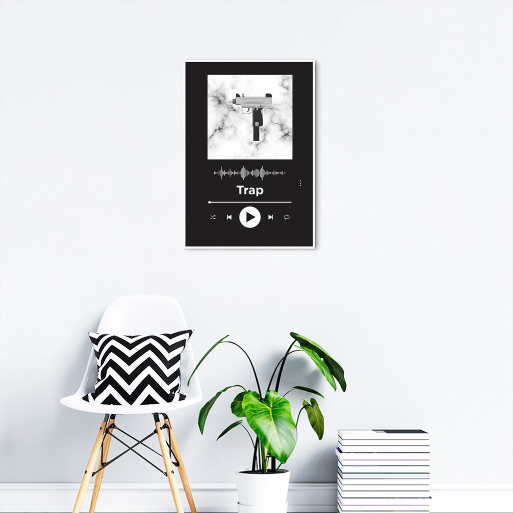 Quadro Gênero Musical Trap 86x60 Filete Branco Preto