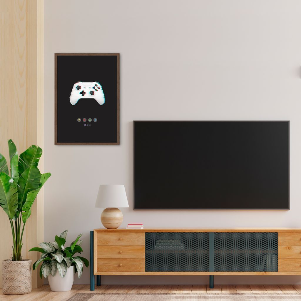 Quadro Gamer Glitch Controleuttons 86x60 Caixa Marrom