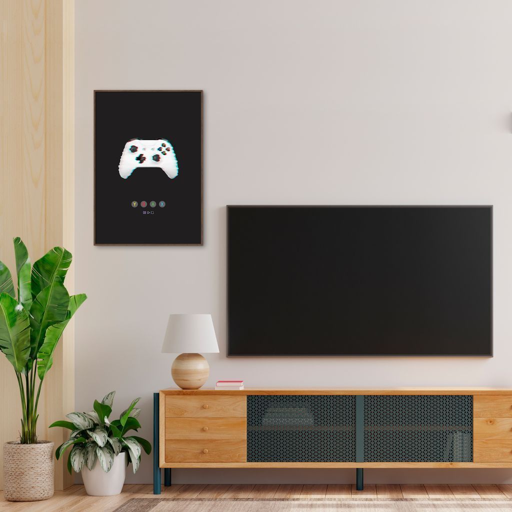 Quadro Gamer Glitch Controleuttons 86x60 Filete Marrom