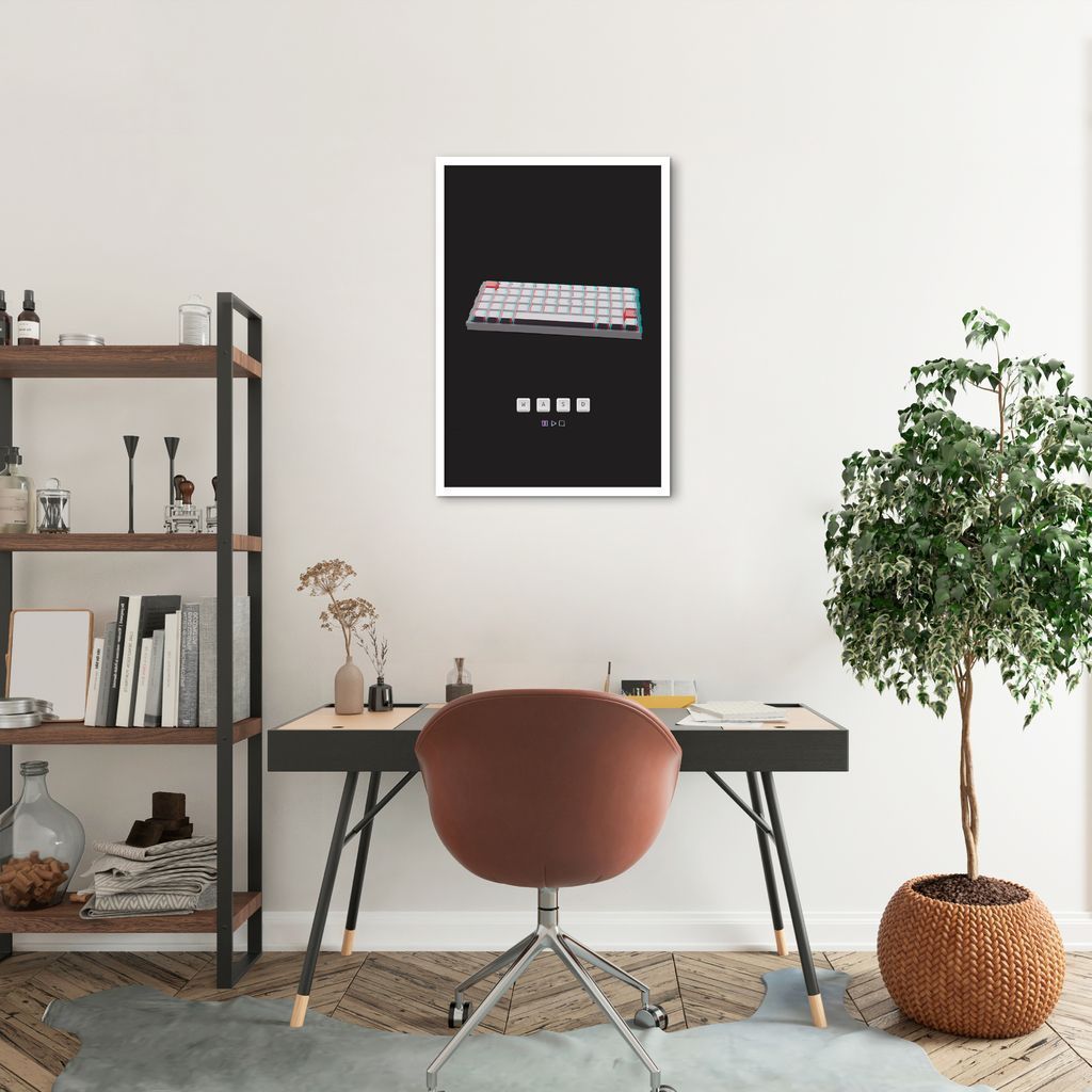 Quadro Gamer Glitch Teclado W A S D 86x60 Caixa Branco