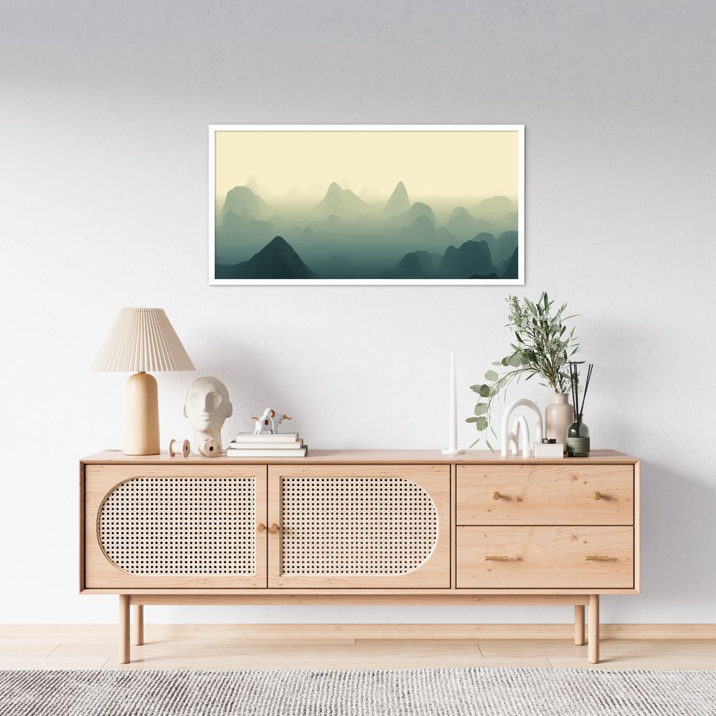Quadro Horizonte Green Mountain 100x50 Caixa Branco