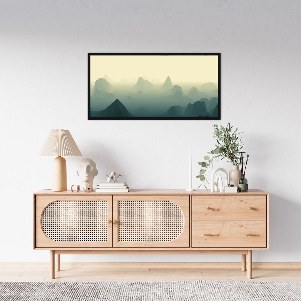 Quadro Horizonte Green Mountain 100x50 Caixa Preto