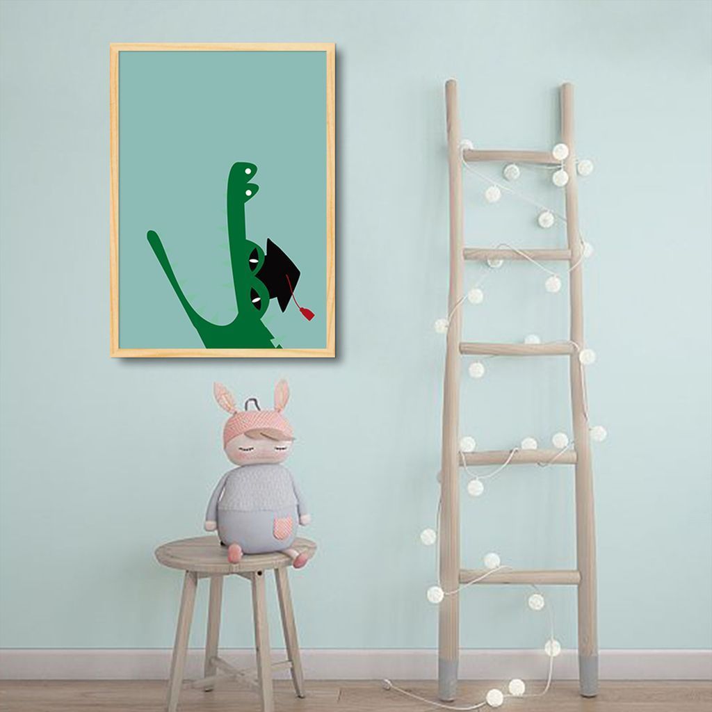 Quadro Infantil Cartoon Jacaré 43x30 Caixa Marfim