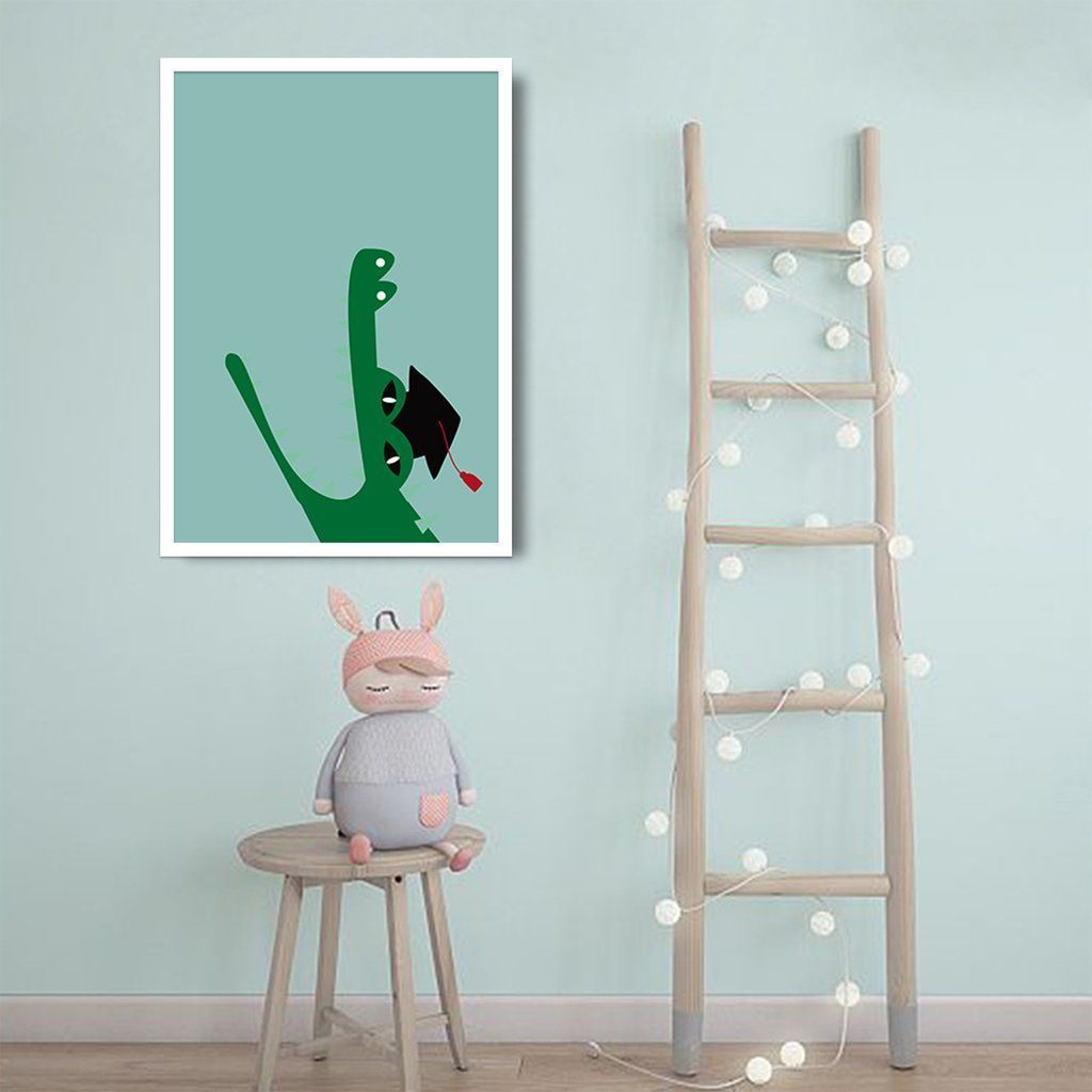 Quadro Infantil Cartoon Jacaré 60x43 Caixa Branco