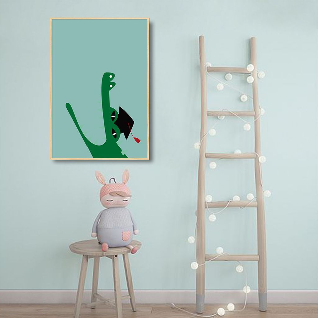 Quadro Infantil Cartoon Jacaré 86x60 Filete Marfim
