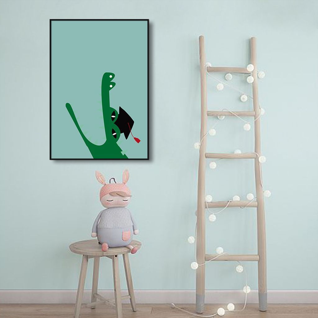 Quadro Infantil Cartoon Jacaré 86x60 Filete Preto