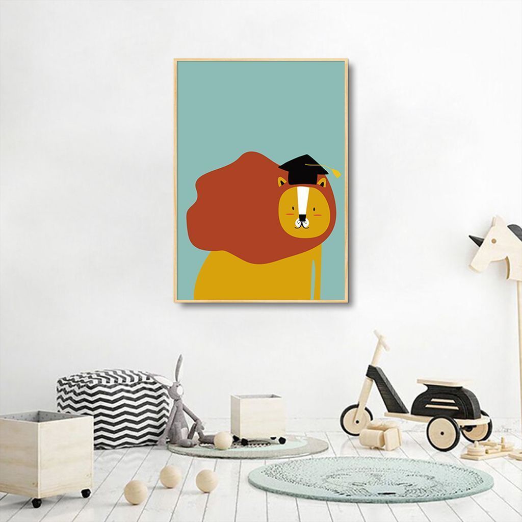 Quadro Infantil Cartoon Leão 86x60 Filete Marfim