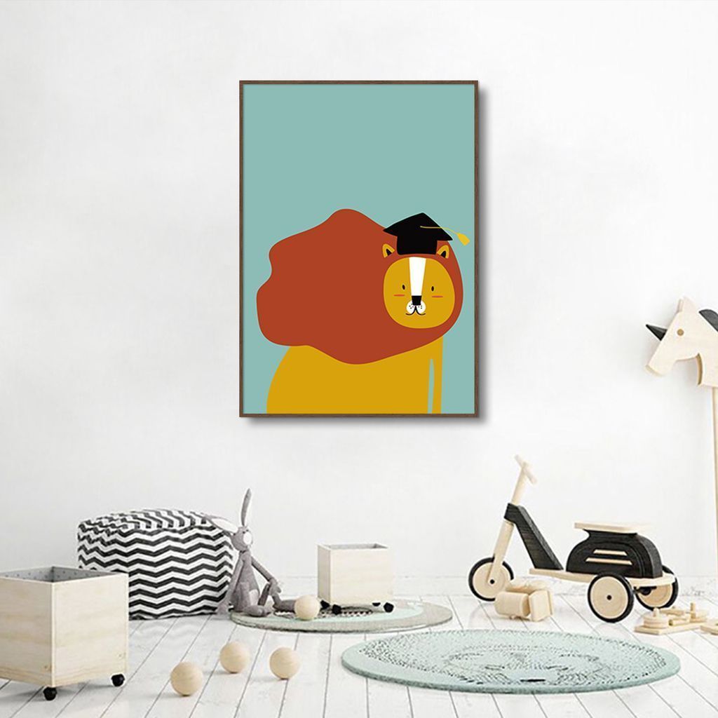 Quadro Infantil Cartoon Leão 86x60 Filete Marrom
