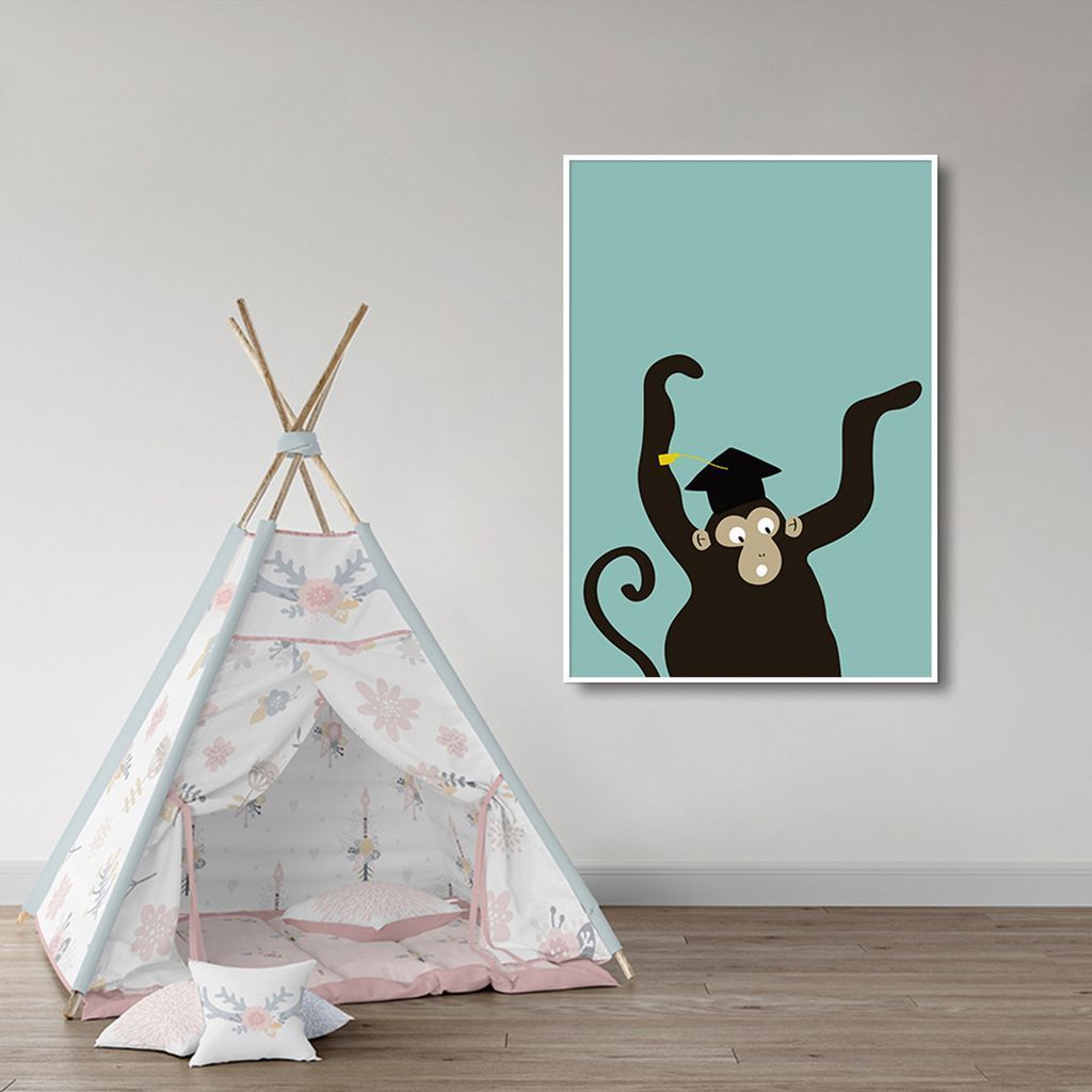 Quadro Infantil Cartoon Macaco 100x70 Filete Branco