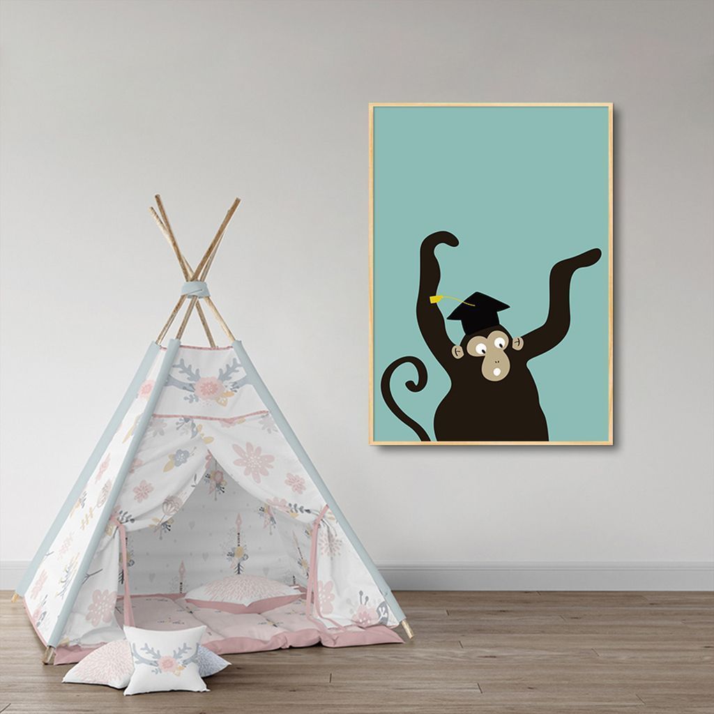 Quadro Infantil Cartoon Macaco 86x60 Filete Marfim