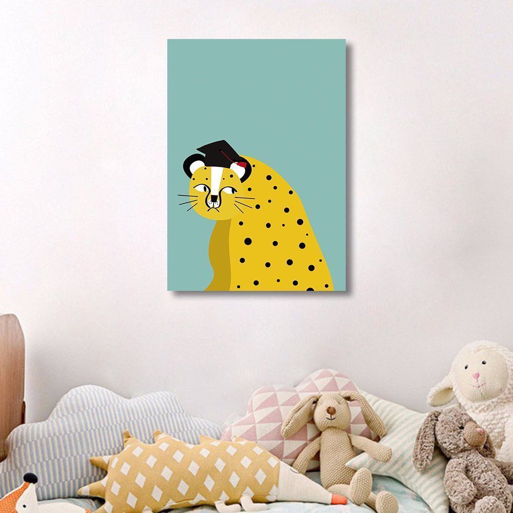 Quadro Infantil Cartoon Onça 60x43 Sem Moldura