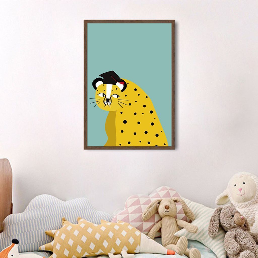 Quadro Infantil Cartoon Onça 86x60 Caixa Marrom