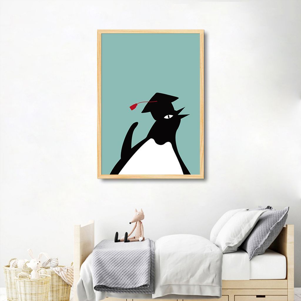 Quadro Infantil Cartoon Pinguim 60x43 Caixa Marfim