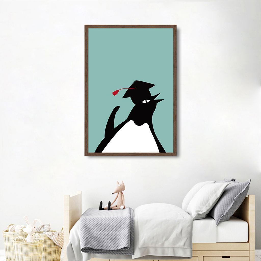 Quadro Infantil Cartoon Pinguim 60x43 Caixa Marrom