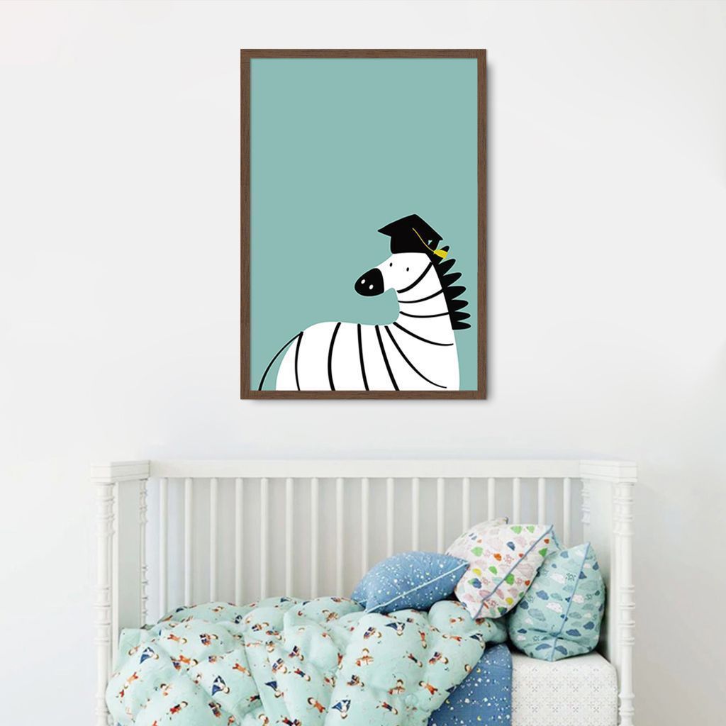Quadro Infantil Cartoon Zebra 86x60 Caixa Marrom