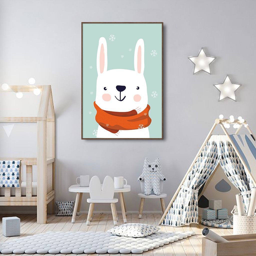 Quadro Infantil Coelho na Neve 60x43 Filete Marrom