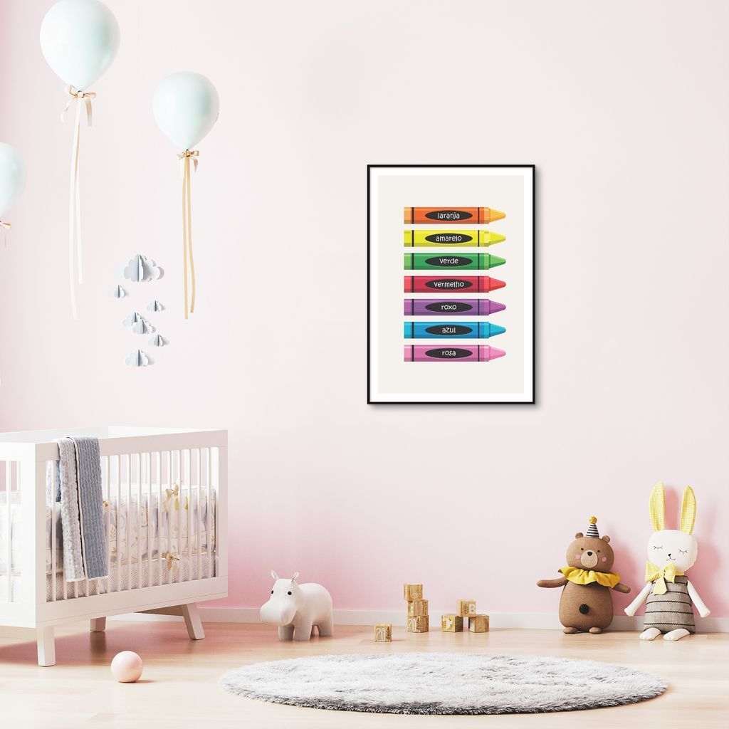 Quadro Infantil Cores em Giz 100x70 Filete Preto