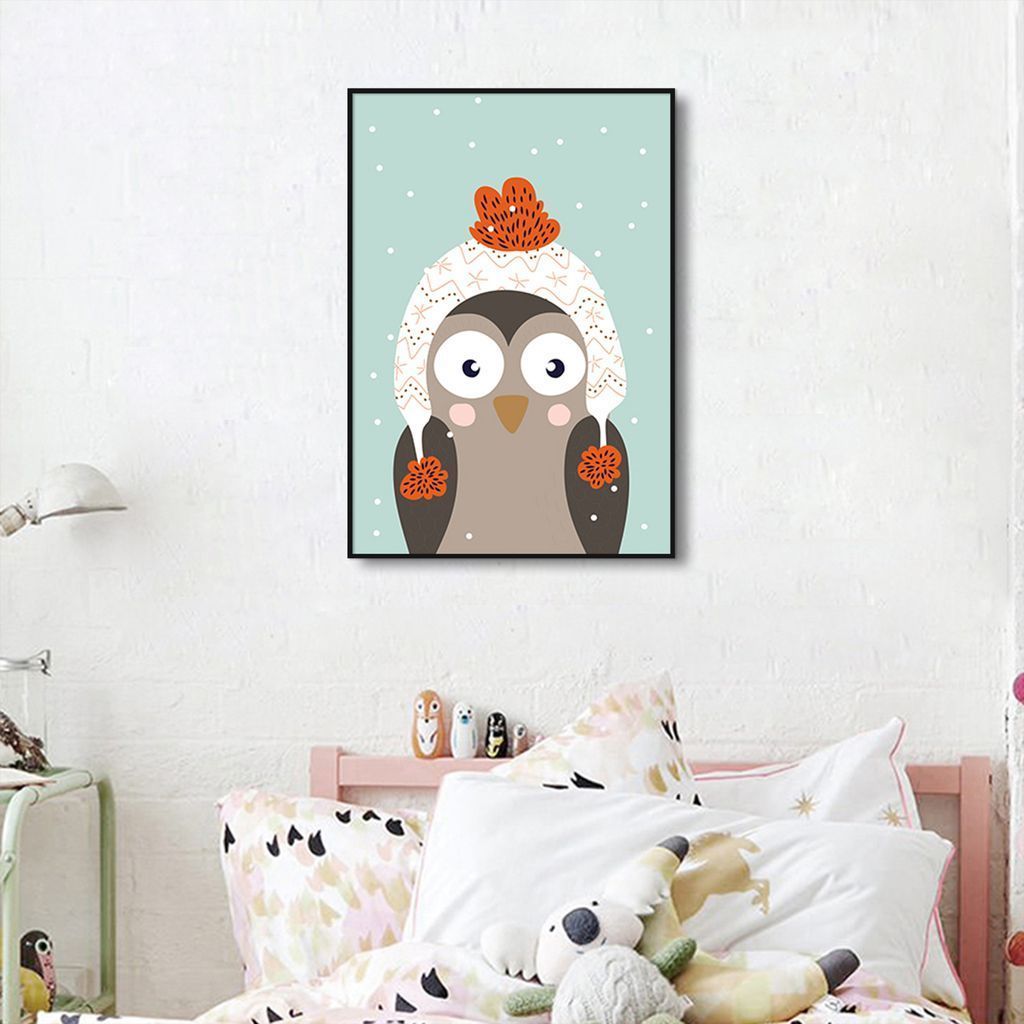 Quadro Infantil Coruja na Neve 100x70 Filete Preto