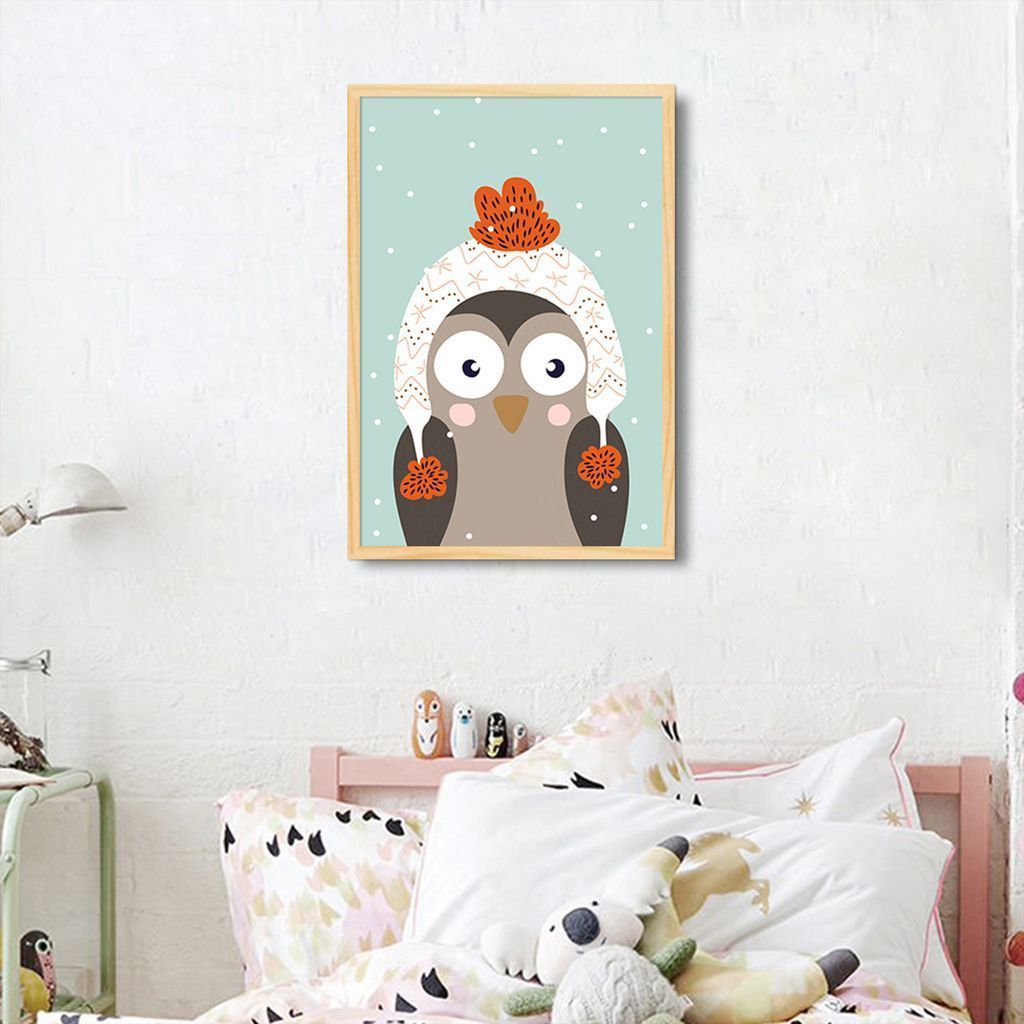 Quadro Infantil Coruja na Neve 43x30 Caixa Marfim