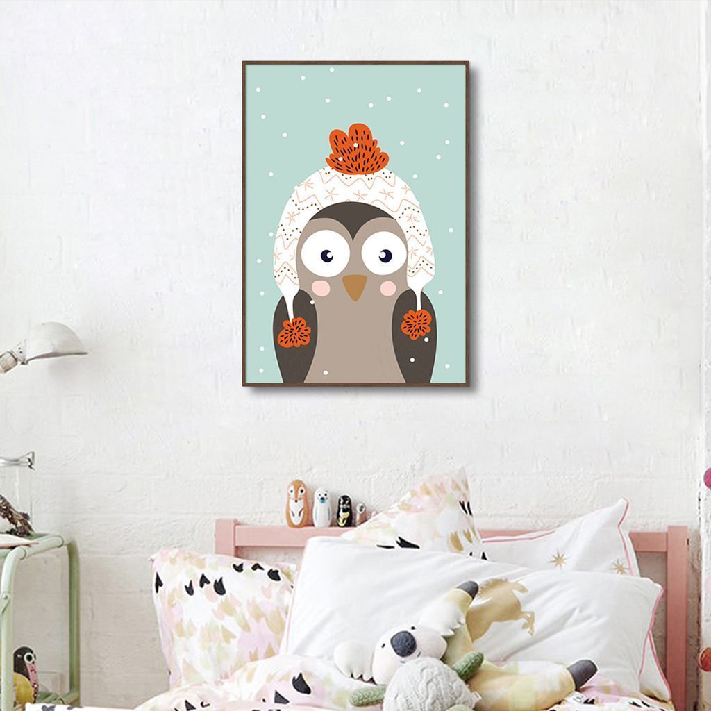 Quadro Infantil Coruja na Neve 60x43 Filete Marrom