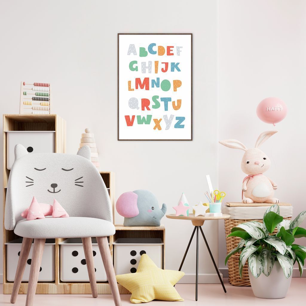 Quadro Infantil Didático ABC Colorido 43x30 Filete Marrom