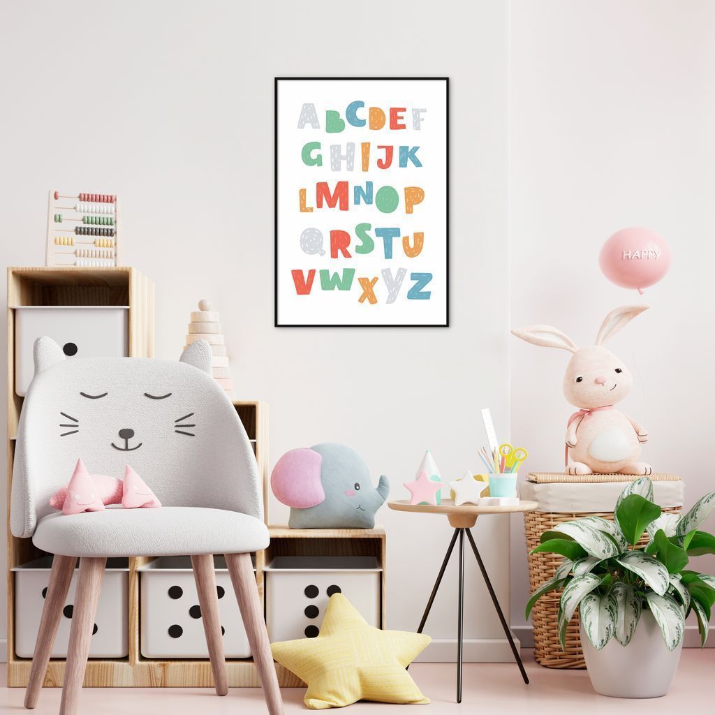 Quadro Infantil Didático ABC Colorido 60x43 Filete Preto