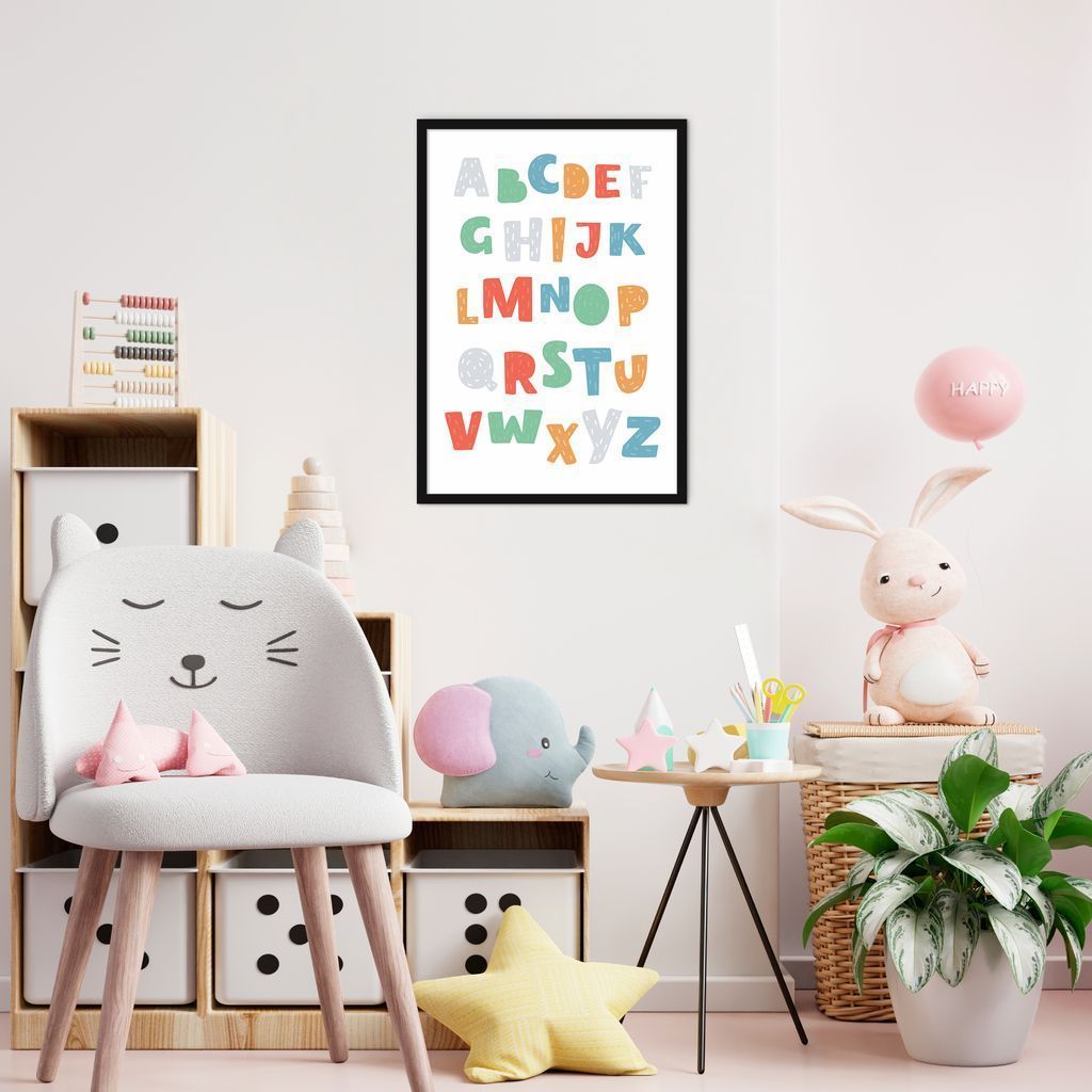 Quadro Infantil Didático ABC Colorido 86x60 Caixa Preto