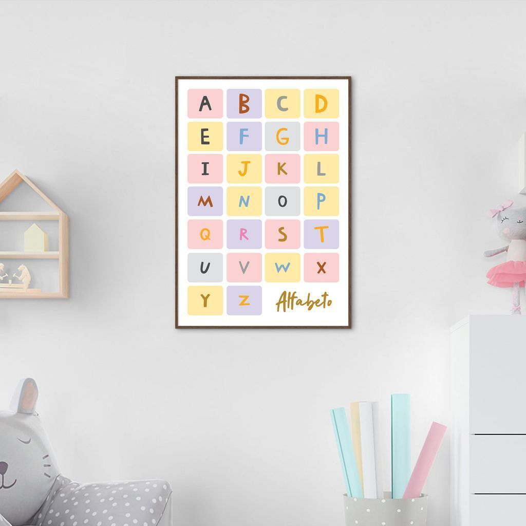 Quadro Infantil Didático Alfabeto 43x30 Filete Marrom